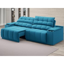 Sofá com Porta Copos Carregador USB Ret Rec Samurai 2,30m Velosuede Royal - NETSOFAS - 1