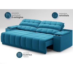 Sofá com Porta Copos Carregador USB Ret Rec Samurai 2,30m Velosuede Royal - NETSOFAS - 5
