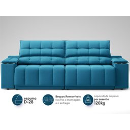 Sofá com Porta Copos Carregador USB Ret Rec Samurai 2,30m Velosuede Royal - NETSOFAS - 4