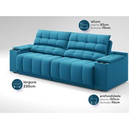 Sofá com Porta Copos Carregador USB Ret Rec Samurai 2,30m Velosuede Royal - NETSOFAS - 3