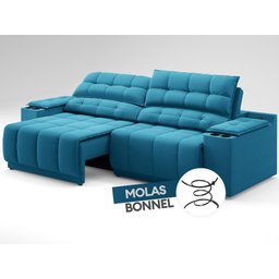 Sofá com Porta Copos Carregador USB Ret Rec Samurai 2,30m Velosuede Royal - NETSOFAS - 6