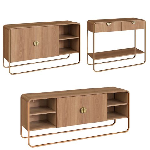 Conjunto Sala de Estar Rack Buffet e Aparador Orgânico Hanover/dourado