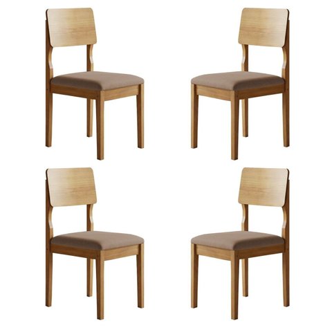 Conjunto 4 Cadeiras para Sala de Jantar Pés Madeira Maciça Ana Marrom/Cinamomo/Bege