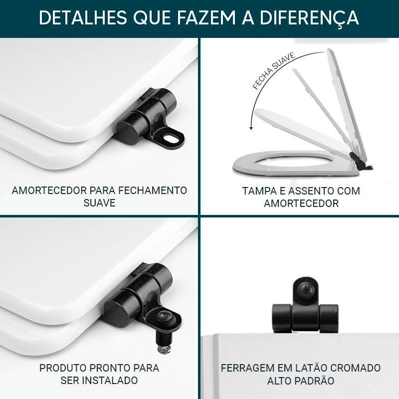 Tampa de Vaso Poliéster Com Fechamento Lento Link/LK Preto para Louça Deca com Ferragem Preta - 2