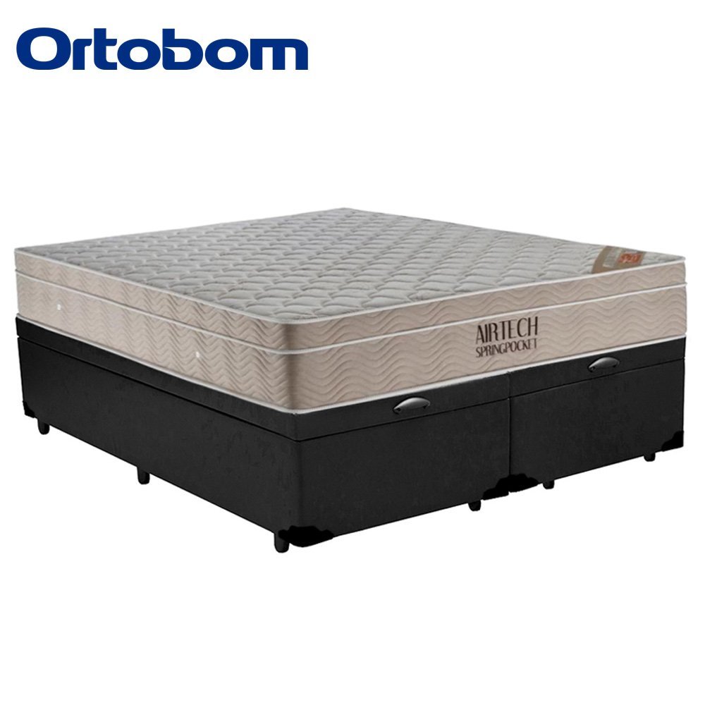 Cama Box Baú King Sintético Bipartido + Colchão Ortobom Airtech Molas Ensacadas 193x203x65 Preto - 6