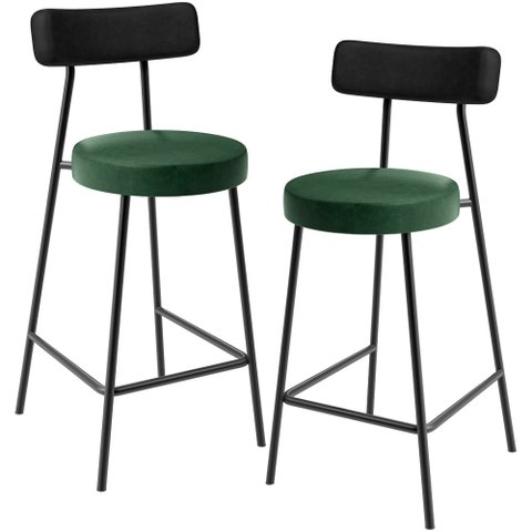 Kit 02 Banquetas Baixa Cozinha Sala Jantar Bancada Milão L02 Couríssimo Preto Verde - lyam decor Lya
