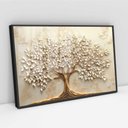 Ver imagem 2 de Quadro Decorativo Árvore da Vida Folhas Delicadas Flores Brancas Sala Quarto Casa Escritório