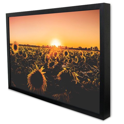Quadro Decorativo Caixa Alta com Vidro Floral Girassóis ao Entardecer TaColado Moldura Preta 120 x 8