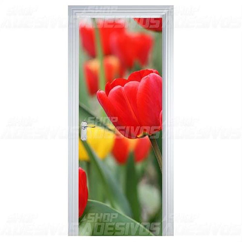 Adesivo de Porta Flor Vermelho e Amarelo - M 80x210 cm - 2
