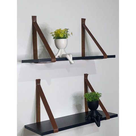 Kit 2 Prateleiras de Mdf Preto 50x20cm:caramelo