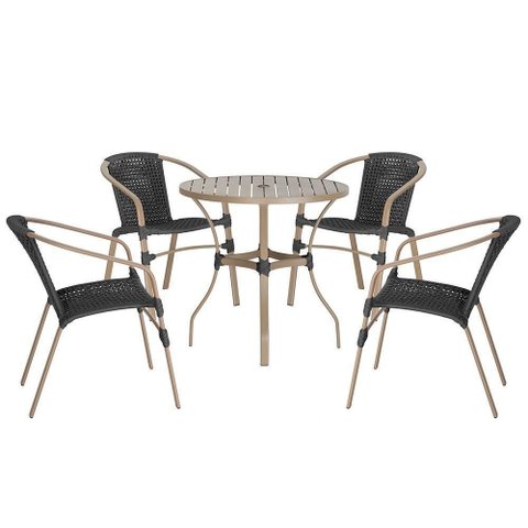 04 Cadeiras Floripa e Mesa Roma 100cm Fendi Trama Original Preto