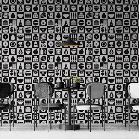 Papel de Parede Casual Cafeteria Preto e Branco Gh Papel de Parede 2,5m