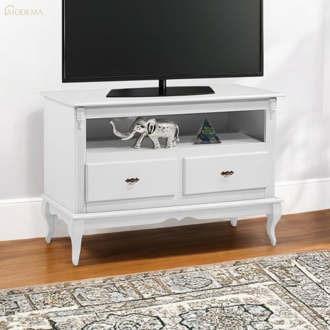 Rack para Sala com Pés Luiz Xv 2 Gavetas e Nicho 60502 Linz Móveis - Laca Branco
