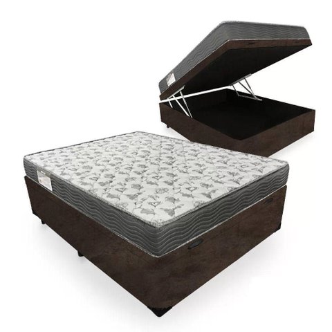Cama Box Baú Casal Suede + Colchão de Espuma D33 Sereneprime 138cm Marrom