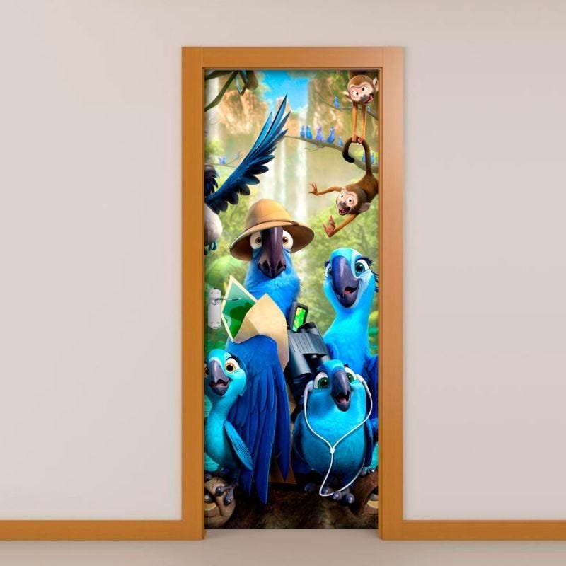 Adesivo de Porta Filme Rio Papagaio Azul - G 90x210 cm - 1
