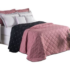 Kit Cobre Leito Dupla Face Casal Padrão Bordado Renove Hipercal 400 Fios:rosê