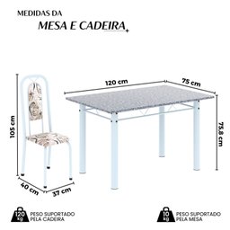 Conjunto de Mesa Tubular 120cm X 75cm Tampo Granito Ocre com 4 Cadeiras Lara - 3