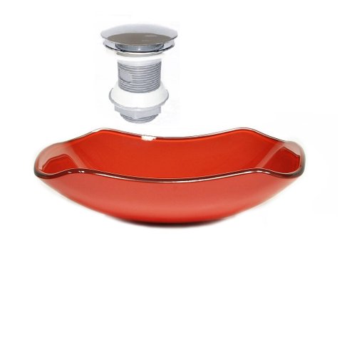 CUBA DE VIDRO ABAULADA 45CM VERMELHO FERRARI + VALVULA CLICK