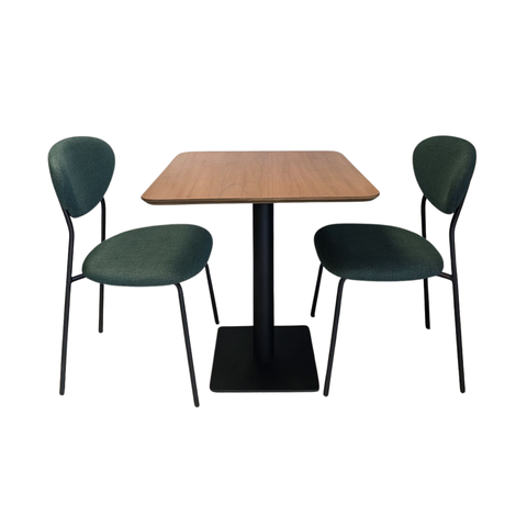 Conjunto Mesa Restaurante 80x80cm com 02 Cadeira Estofada Preto Fosco – Exclusiva Linho Lincoln Verd