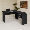Ver imagem 1 de Mesa de Escritório em L 30mm com Gaveteiro Suspenso e Chave F5 Office Cor:Preto