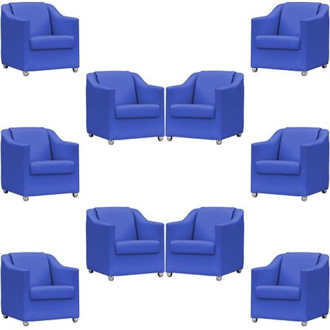 Kit 10 Poltronas Mila Corino Cores Pé de Plástico Cromado - Azul-royal Corino