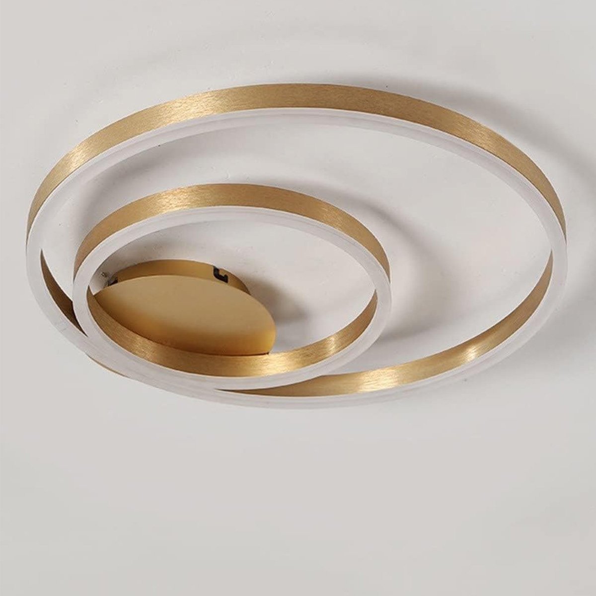 Paflon Orbita Dourada Sobrepor 50 cm Luxo Decoraçao Rustica 2 Aneis Moderna Sala De Estar Luminaria  - 7