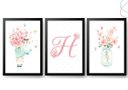 Ver imagem 1 de Kit com 3 Quadros Decorativos Menina em Aquarela Flores: Preta