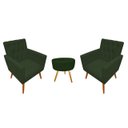 Ver imagem 1 de Kit 2 Poltronas Decorativa Nina Capitonê + Puff Redondo Suede Verde Pés Madeira Mz Decor