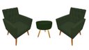 Ver imagem 1 de Kit 2 Poltronas Decorativa Nina Capitonê + Puff Redondo Suede Verde Pés Madeira Mz Decor