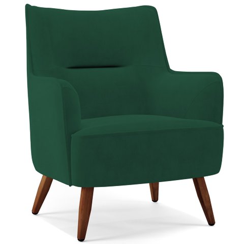 Poltrona Decorativa Fixa Pés de Madeira Isabella D02 Veludo Verde B-303 - Lyam Decor