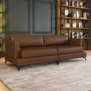 Ver imagem 1 de Sofá Living Bipartido 210cm Indonésia Pés de Ferro Couro Caramelo Manchado G52 - Gran Belo