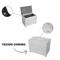 Bau Retangular Corino 55cm Decoração Guarda Objetos Brinquedos - Branco - 4