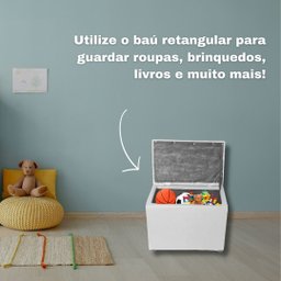 Bau Retangular Corino 55cm Decoração Guarda Objetos Brinquedos - Branco - 5