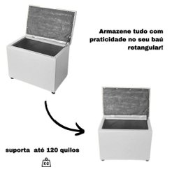 Bau Retangular Corino 55cm Decoração Guarda Objetos Brinquedos - Branco - 3