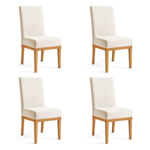 Kit 4 Cadeiras de Jantar Brisa Suede Bege Base de Madeira - Pallazio