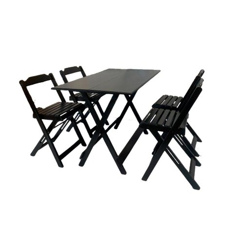 Conjunto Mesa Dobrável Madeira 120x70cm com 4 Cadeiras Preto
