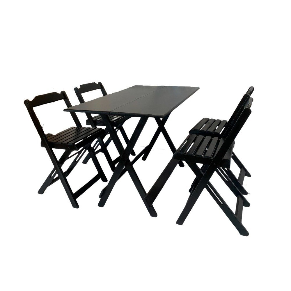 Conjunto Mesa Dobrável Madeira 120x70cm com 4 Cadeiras Preto