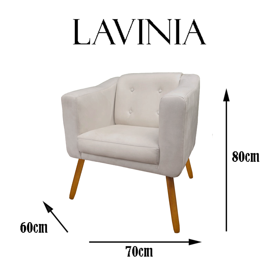Poltrona Cadeira Sofá Sala Estar Lavinia Recepção Escritório Bege - Dl Decor - 3