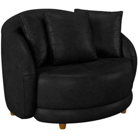 Poltrona Decorativa para Sala de Estar Base Fixa Pés Madeira Witta M03 Couríssimo Preto - Lyam Decor