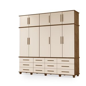 Guarda Roupas Berlim 100% Mdf C/ 10 Portas 12 Gavetas Pés Madeira - Luapa - Malbec/off