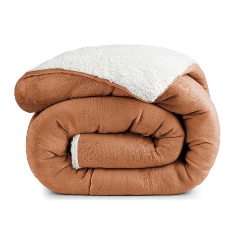 Edredom Versatil Queen Dupla Face Sherpa Toque Lã Carneiro - Apricot - 100% Poliéster