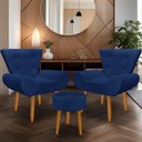 Ver imagem 1 de Kit 2 Poltrona Emilia +puff Redondo Decorativo:azul Marinho
