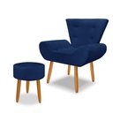 Ver imagem 2 de Kit 2 Poltrona Emilia +puff Redondo Decorativo:azul Marinho
