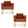 Kit 2 Poltronas Elisa Corano Nozes Base Metálica Industrial Dourado - D'Rossi - 1