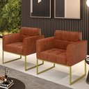 Ver imagem 2 de Kit 2 Poltronas Elisa Corano Nozes Base Metálica Industrial Dourado - D'Rossi