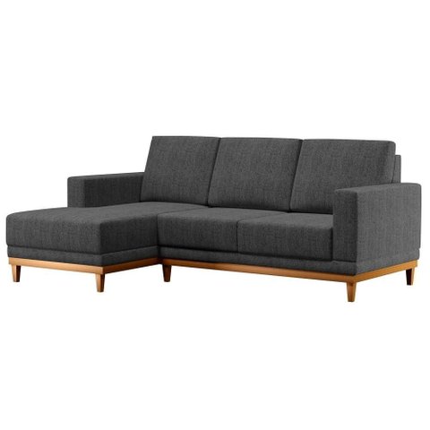 Sofá Living 200cm 3 Lugares com Chaise Esquerdo Kayrós D05 Linho Chumbo - Mpozenato