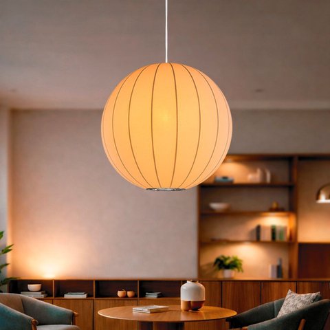 Lustre Pendente Esfera Tecido Bubble Seda 60 Cm Grande Tec13