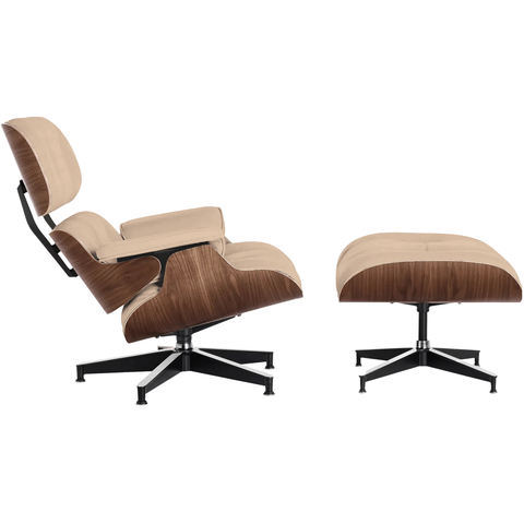 Poltrona com Puff Charles Eames Madeira Imbúia Couro Ecológico:off-white