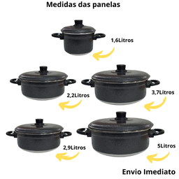 Kit Jogo de Panelas com Tampa 5 Peças Aluminio Craqueado - 3