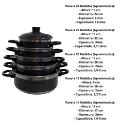 Kit Jogo de Panelas com Tampa 5 Peças Aluminio Craqueado - 2